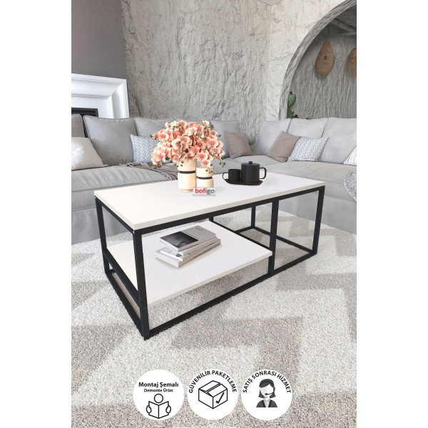 Masuta de cafea cu 2 nivele Metal Nex Home, Alb