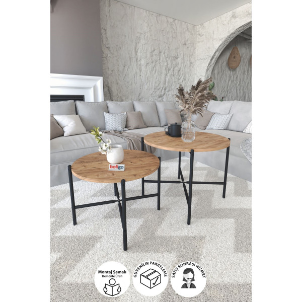Комплект из 2 круглых журнальных столиков Nex Home, Дуб Комплект из 2 круглых журнальных столиков Nex Home, Дуб