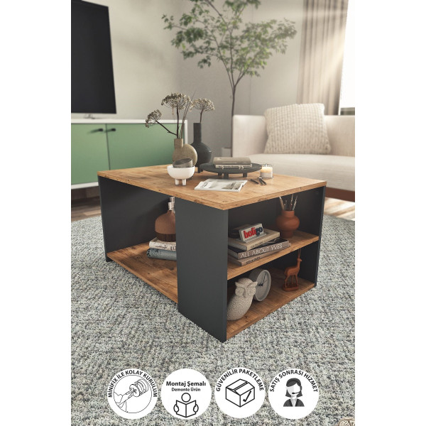 Masuta de cafea cu spatii de depozitare Nex Home, Stejar/Antracit