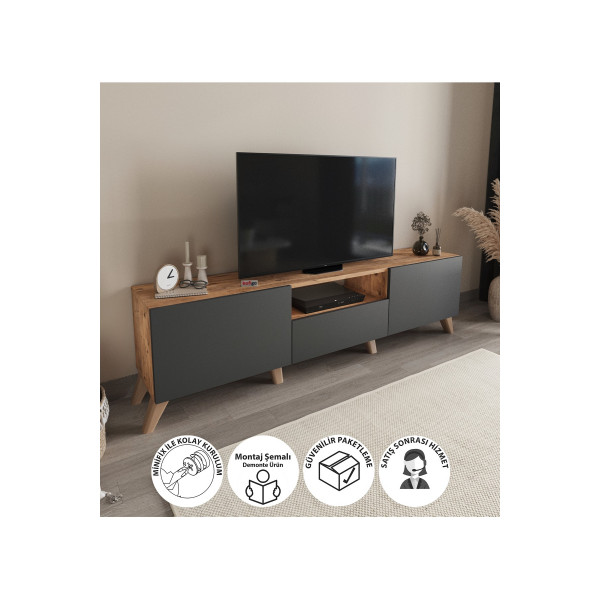 Comoda TV decorativa cu cadru metalic Nex Home 160 cm, Stejar/Antracit Comoda TV decorativa cu cadru metalic Nex Home 160 cm, Stejar/Antracit
