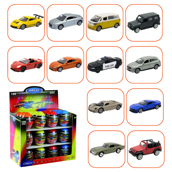 Mașini Metalice de Colecție 1:60 WELLY, 12 modele KINDER (25A) Mașini Metalice de Colecție 1:60 WELLY, 12 modele KINDER (25A)