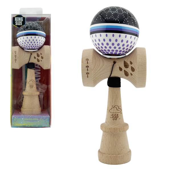 «Kendama Super Sticky X Original», rulment metalic, ața 62/65 cm, King size 7.5 x 6 x 18 cm, „Picături de ploaie”