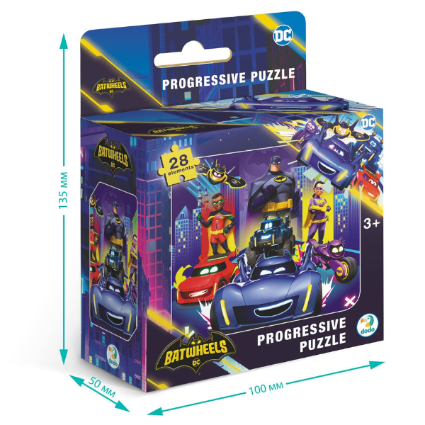 Puzzle „Batwheels: Chem pe toți betmobiliștii”, seria Progressive, 28 elem. Puzzle „Batwheels: Chem pe toți betmobiliștii”, seria Progressive, 28 elem.