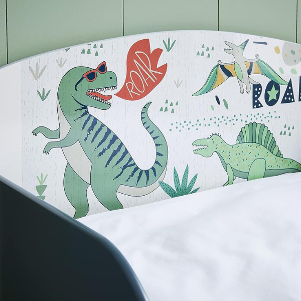 Pat Junior cu protecții laterale „Dinozauri: U-Grow” Pat Junior cu protecții laterale „Dinozauri: U-Grow”