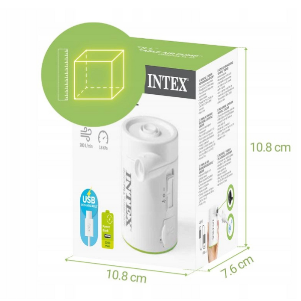 INTEX Насос электрический «QuickFill USB200R» USB 5В, 2А, перезаряжаемый, пауэрбанк, 2 насадки INTEX Насос электрический «QuickFill USB200R» USB 5В, 2А, перезаряжаемый, пауэрбанк, 2 насадки