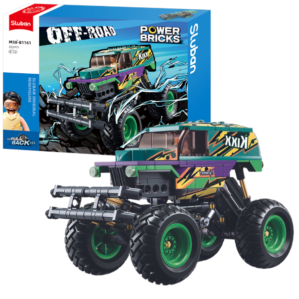 Set de construcție „Monster Truck verde-mov”, cu inerție, 252 elem. Set de construcție „Monster Truck verde-mov”, cu inerție, 252 elem.