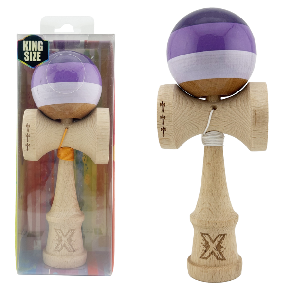 „Kendama Flippy X Original”, profesională, rulment metalic, ața 55 cm, ultra aderent, cupe mari, 7 х 6 х 18 cm, violet-liliac