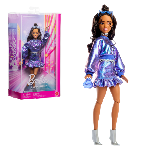 Кукла Barbie «Модница в глянцевом фиолетовом платье»