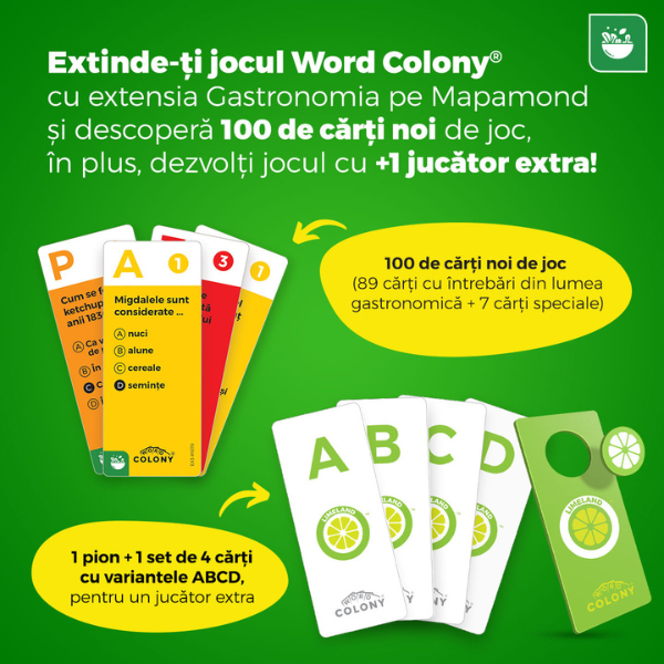 Joc de societate „Word Colony – Gastronomia pe mapamond” Joc de societate „Word Colony – Gastronomia pe mapamond”