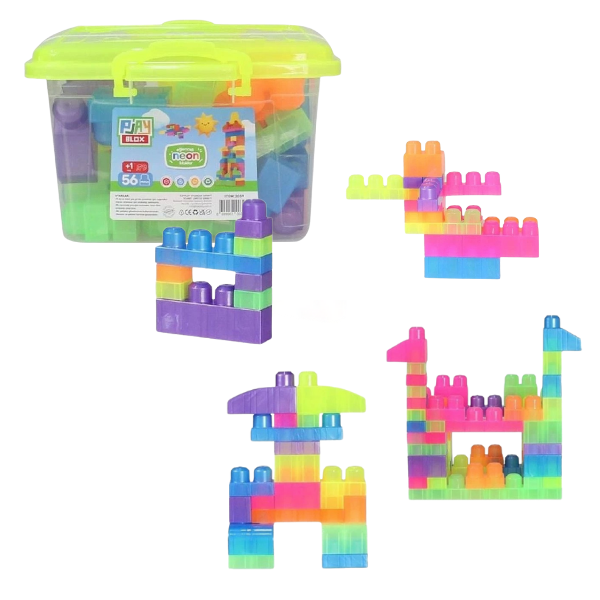 Set de construcție Găleată cu blocuri neon „Play Blox”, 56 piese