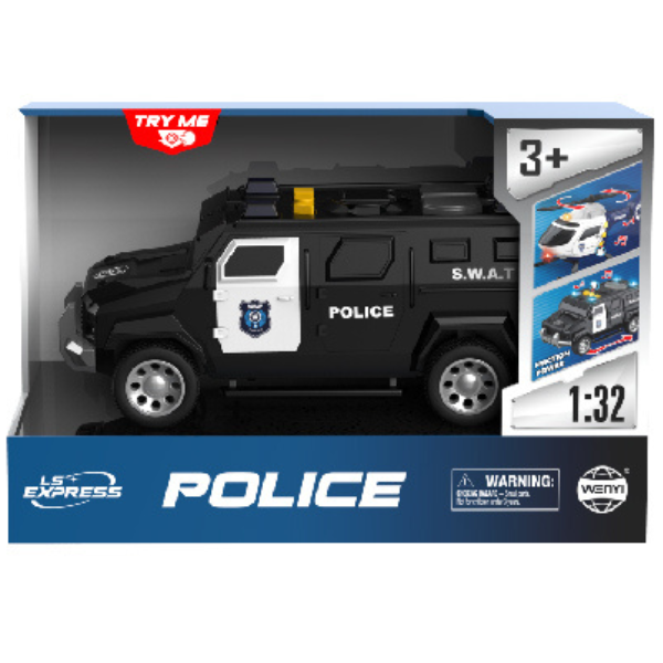 1:32 Jeep de poliție cu fricțiune (lumini /sunete) 1:32 Jeep de poliție cu fricțiune (lumini /sunete)