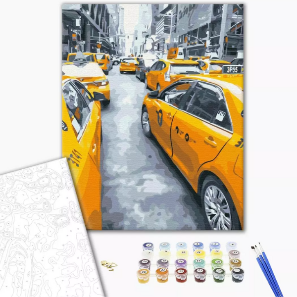 Pictură pe numere 40*50 cm (în cutie) – Taxi din New York Pictură pe numere 40*50 cm (în cutie) – Taxi din New York