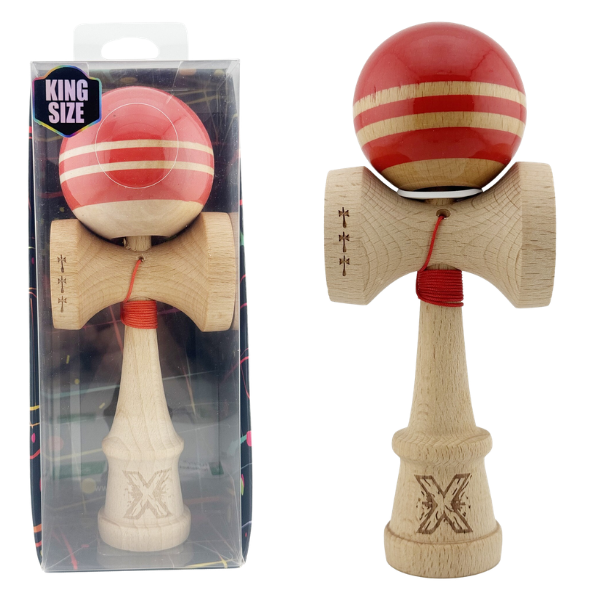 „Kendama Flippy X Original Rainbow”, profesională, rulment metalic, ața 62/65 cm, ultra aderent, cupe mari, King Size 7 х 6 х 18 cm, rosu-maro