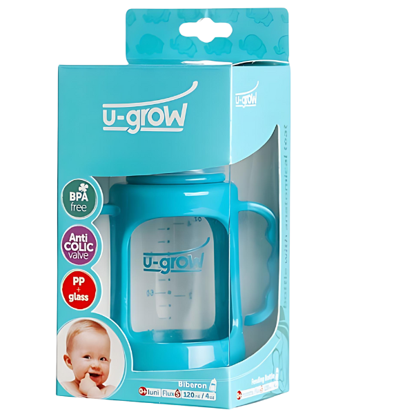 Biberon cu protectie, sticla, 120 ml Biberon cu protectie, sticla, 120 ml