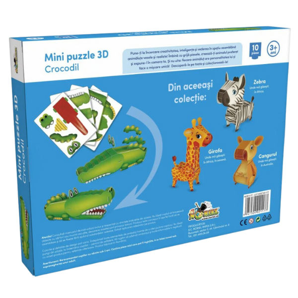 Мини-пазл 3D Noriel – Крокодил, 10 элем. Мини-пазл 3D Noriel – Крокодил, 10 элем.