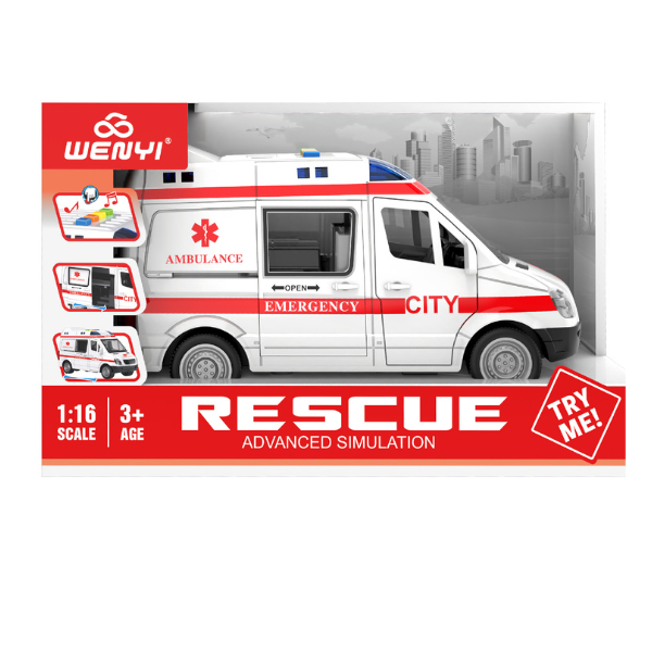 1:16 Ambulanță cu inerție (lumini /sunete/ușile se deschid) 1:16 Ambulanță cu inerție (lumini /sunete/ușile se deschid)
