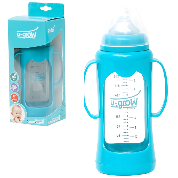 Biberon cu protectie, sticla, 280 ml Biberon cu protectie, sticla, 280 ml