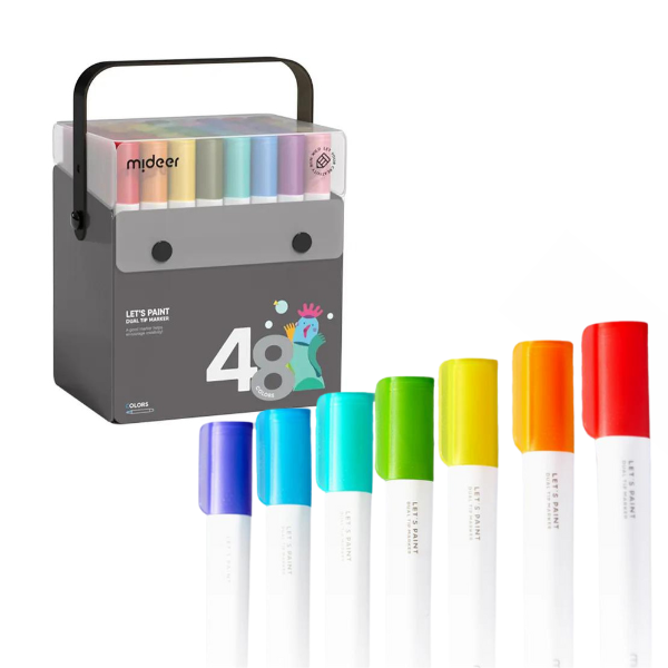 Set de markere semitransparente cu vârf dublu, 48 culori Set de markere semitransparente cu vârf dublu, 48 culori