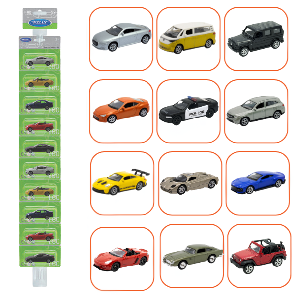 Mașini Metalice de Colecție 1:60 WELLY, 12 modele BLISTER (25A) Mașini Metalice de Colecție 1:60 WELLY, 12 modele BLISTER (25A)