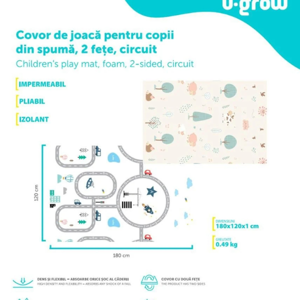 Covoras educativ cu 2 fete din spumă (trafic rutier), 180 x 120 x 1 cm Covoras educativ cu 2 fete din spumă (trafic rutier), 180 x 120 x 1 cm