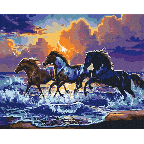 Картина по номерам 40*50 см (в упаковке) — Табун черных лошадей Картина по номерам 40*50 см (в упаковке) — Табун черных лошадей