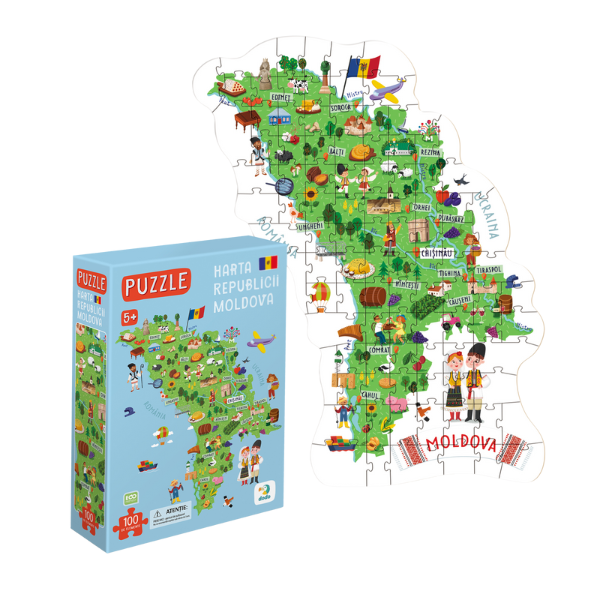 Joc puzzle educațional „Harta Moldovei”, 100 piese
