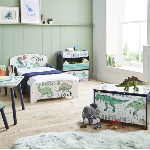 Pat Junior cu protecții laterale „Dinozauri: U-Grow” Pat Junior cu protecții laterale „Dinozauri: U-Grow”