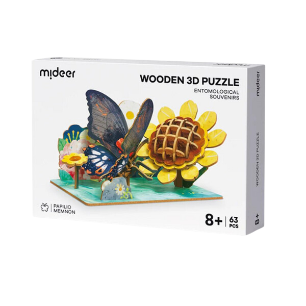 Puzzle 3D din lemn „Fluture”, 63 elem. Puzzle 3D din lemn „Fluture”, 63 elem.