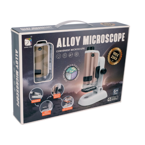 Microscop cu un set mare de accesorii, albastru și auriu Microscop cu un set mare de accesorii, albastru și auriu