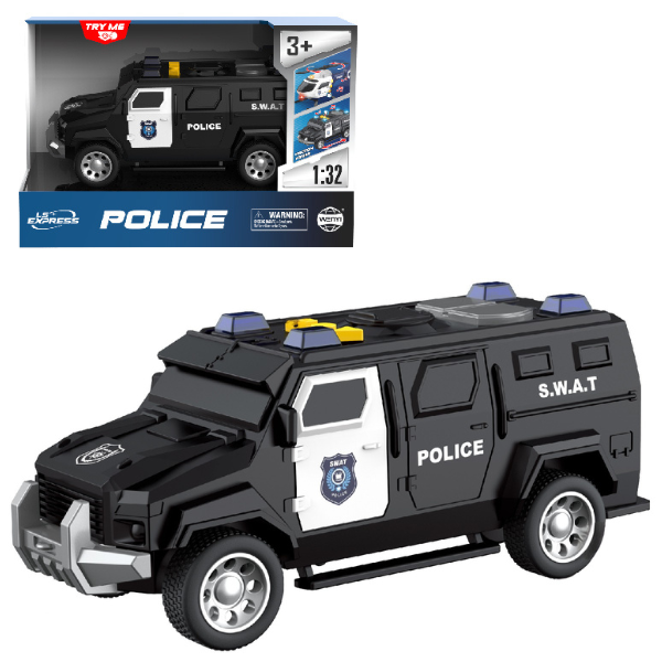 1:32 Jeep de poliție cu fricțiune (lumini /sunete) 1:32 Jeep de poliție cu fricțiune (lumini /sunete)