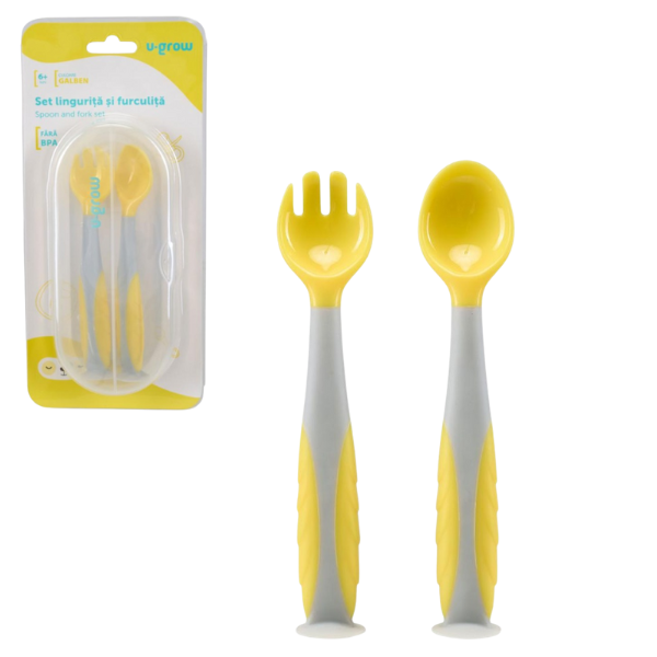 Set lingurita si furculita U-Grow, galben Set lingurita si furculita U-Grow, galben