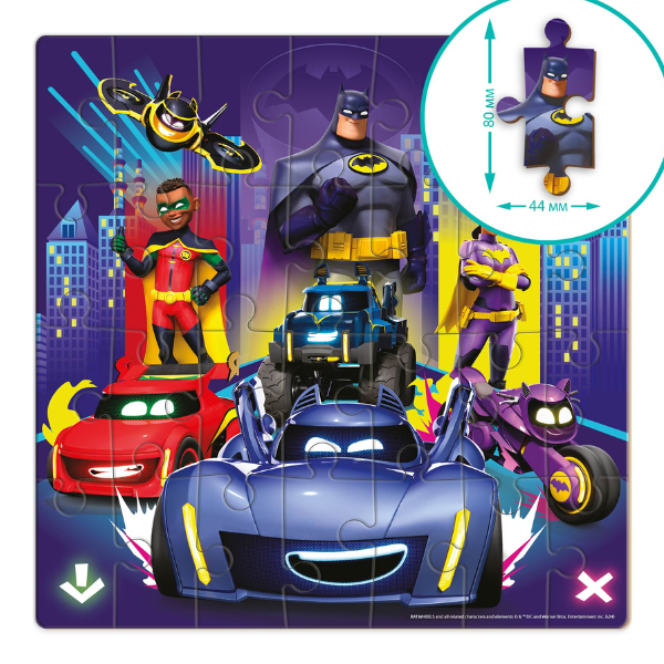Puzzle „Batwheels: Chem pe toți betmobiliștii”, seria Progressive, 28 elem. Puzzle „Batwheels: Chem pe toți betmobiliștii”, seria Progressive, 28 elem.