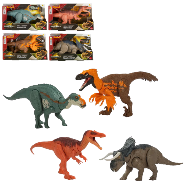 Figurină interactivă de dinozaur „Jurassic World: Wild Roar”, în as. Figurină interactivă de dinozaur „Jurassic World: Wild Roar”, în as.