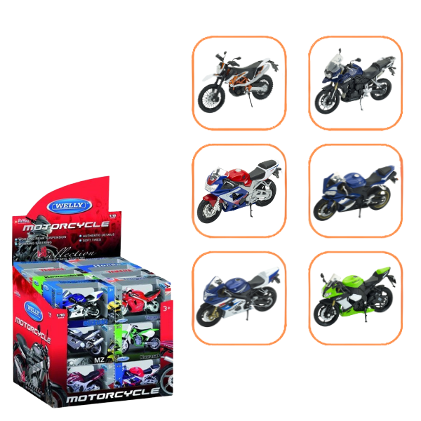 Motociclete Metalice de Colecție 1:18 WELLY, 6 modele (25A) Motociclete Metalice de Colecție 1:18 WELLY, 6 modele (25A)