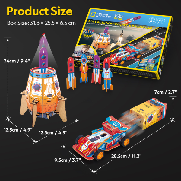 STEM Series 3D puzzle “2 în 1 Rachetă de lansare și mașină de curse” – studiem energia potențială, 88 elem. STEM Series 3D puzzle “2 în 1 Rachetă de lansare și mașină de curse” – studiem energia potențială, 88 elem.