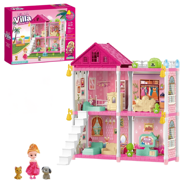 Căsuță pentru păpuși „Vila Mică” + accesorii, 98 elem.