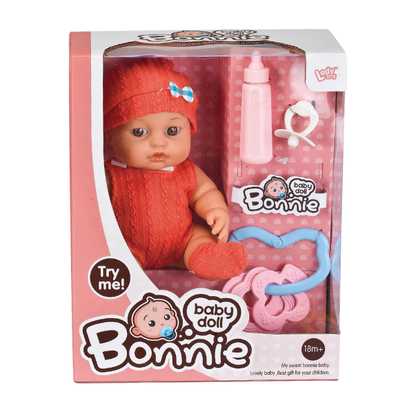Păpușa Bonnie în costumaș roșu cu accesorii, 25 cm
