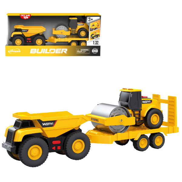 1:32 Basculantă cu Cilindru compactor cu fricțiune (lumini /sunete) 1:32 Basculantă cu Cilindru compactor cu fricțiune (lumini /sunete)