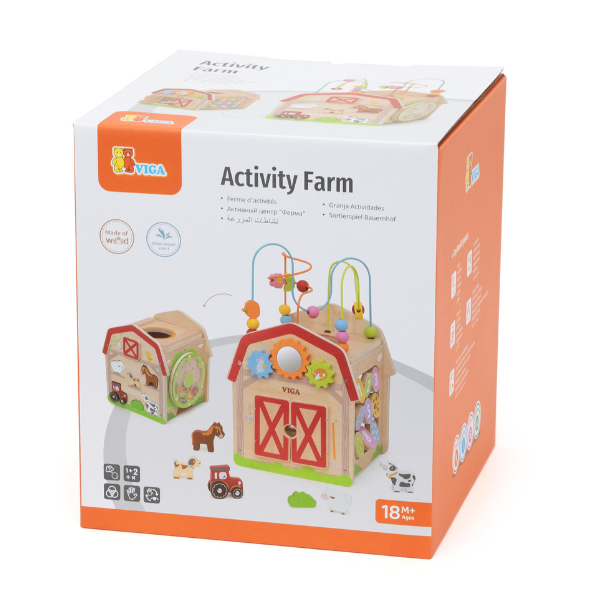 Cub educativ din lemn „Ferma”, 7 în 1 Cub educativ din lemn „Ferma”, 7 în 1