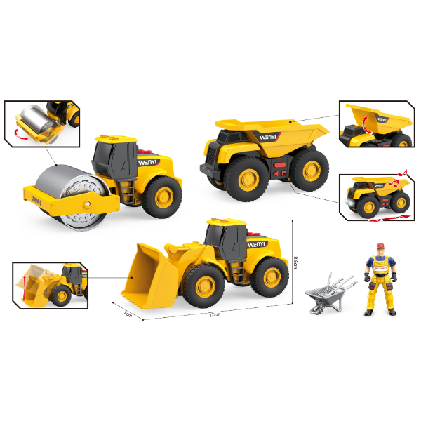 1:32 Set utilaje de construcții cu fricțiune (lumini /sunete) 1:32 Set utilaje de construcții cu fricțiune (lumini /sunete)