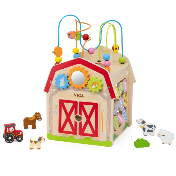 Cub educativ din lemn „Ferma”, 7 în 1 Cub educativ din lemn „Ferma”, 7 în 1