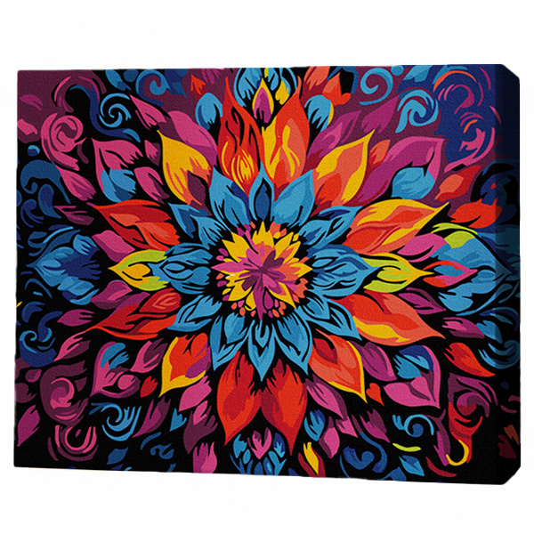 Pictură pe numere 30*40 сm (pânză neagră/fără cutie) – Mandala florală Pictură pe numere 30*40 сm (pânză neagră/fără cutie) – Mandala florală