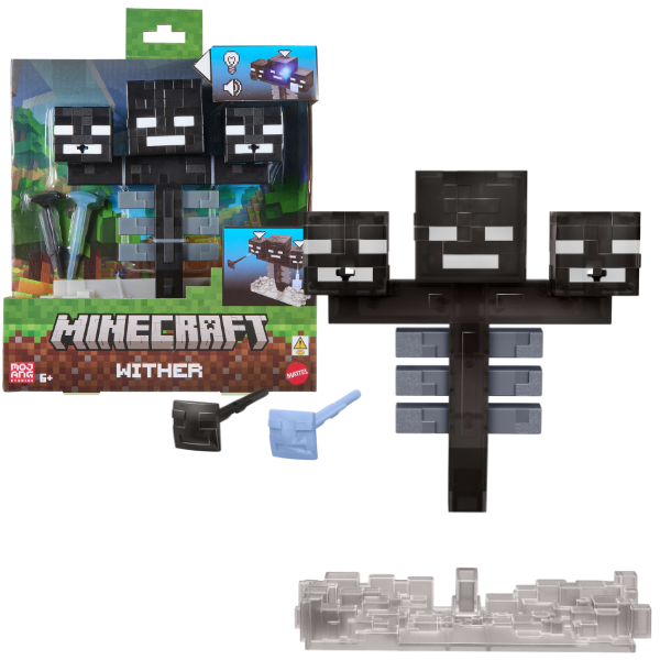 Figurină interactivă „Wither” Minecraft, lumini, sunete și 2 accesorii cu lansare Figurină interactivă „Wither” Minecraft, lumini, sunete și 2 accesorii cu lansare