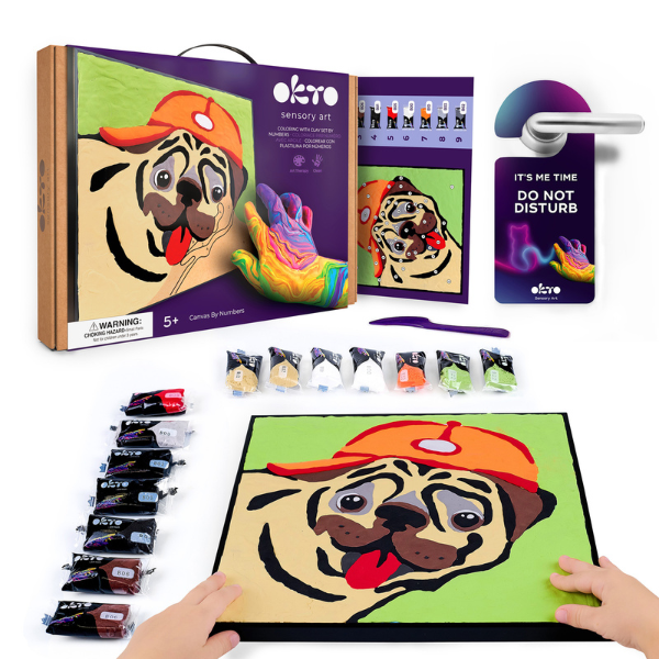 Pictură pe numere 3D cu plastilină aerată Air Clay 29×29 сm – Mops