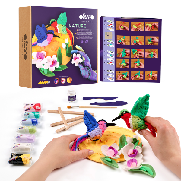 Set creativ DIY cu plastilină aerată Air Clay „Colibri”