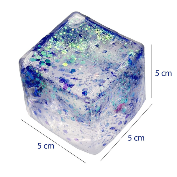 Cub antistres „Squish Stretch Ball” cu sclipici, 5×5×5 cm Cub antistres „Squish Stretch Ball” cu sclipici, 5×5×5 cm