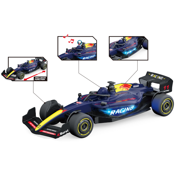1:24 Mașină de curse F1 cu mecanism pull-back , (lumină/sunet), albastră 1:24 Mașină de curse F1 cu mecanism pull-back , (lumină/sunet), albastră