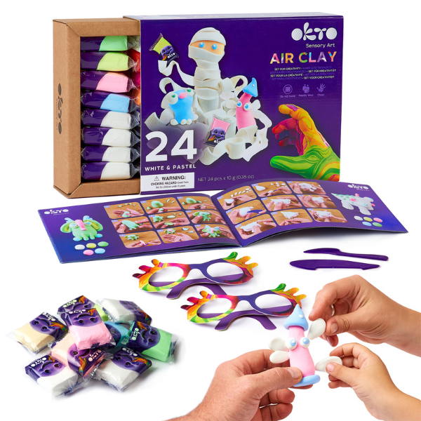 Set pentru creație din plastilină aerată Air Clay OKTO „Pastel”, 24 buc. x 10 g. Set pentru creație din plastilină aerată Air Clay OKTO „Pastel”, 24 buc. x 10 g.