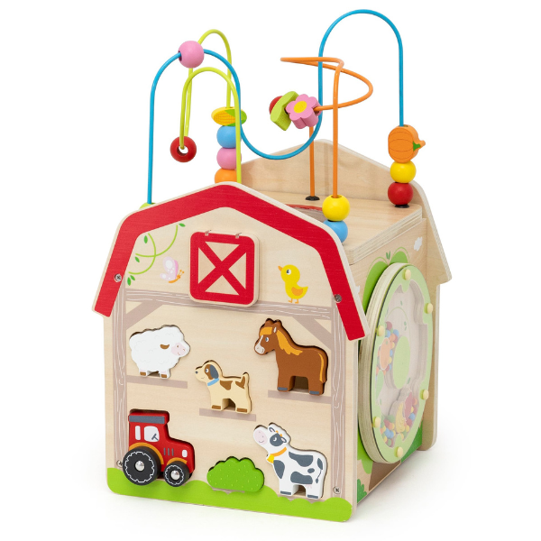 Cub educativ din lemn „Ferma”, 7 în 1 Cub educativ din lemn „Ferma”, 7 în 1