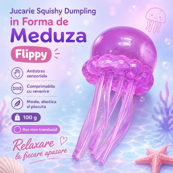 Jucărie antistres Squishy Flippy Meduză cu tentacule flexibile, violet, 100 g Jucărie antistres Squishy Flippy Meduză cu tentacule flexibile, violet, 100 g